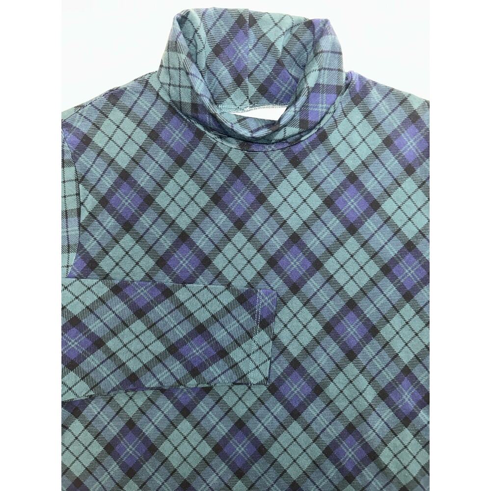 Lands End Shaped Fit Green/Blue/Black Tartan Plaid Long Sleeve Turtleneck Size L